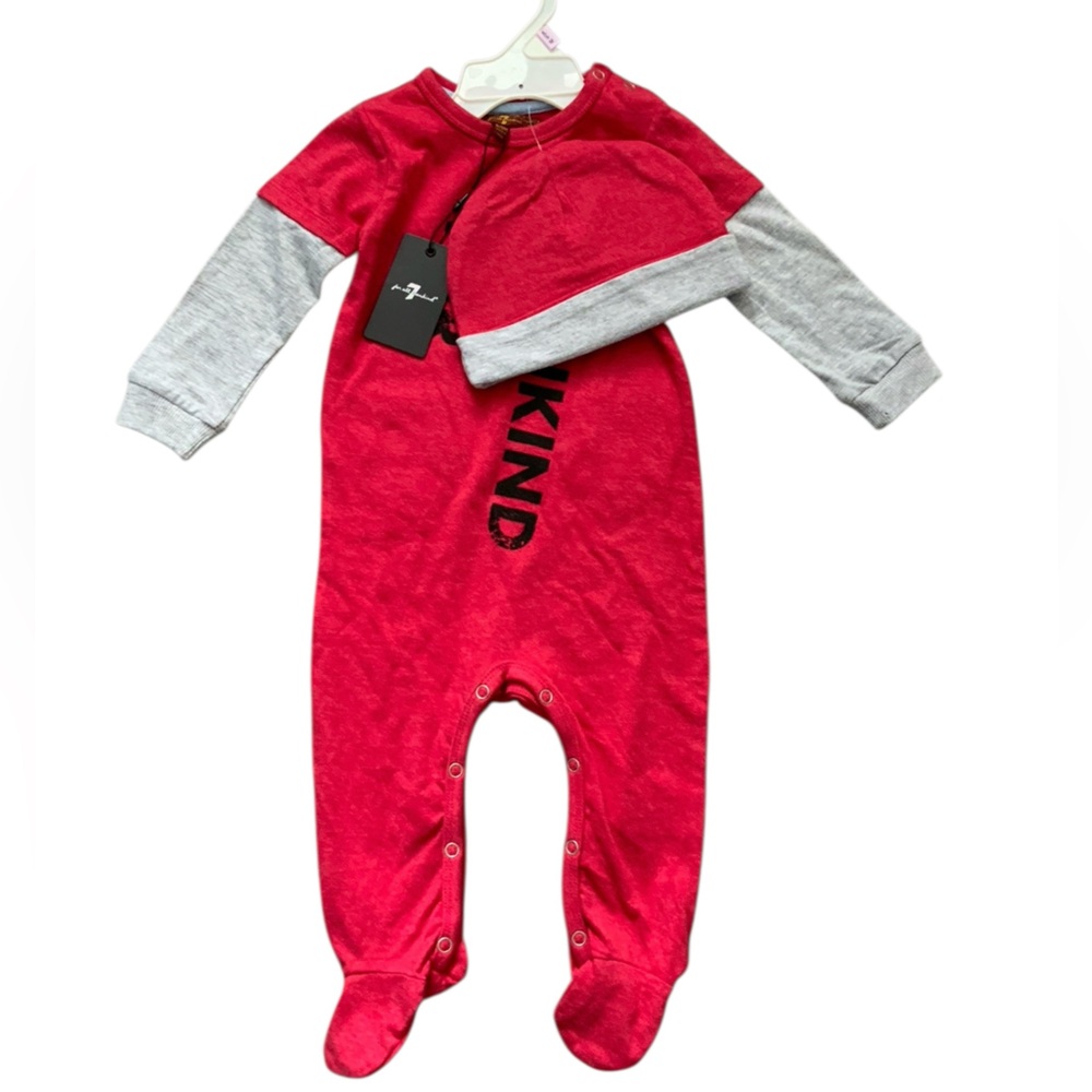 7 FOR ALL MANKIND BOY 2 PC DEEP FLAME LAYETTE ROMPER 6/9 Months